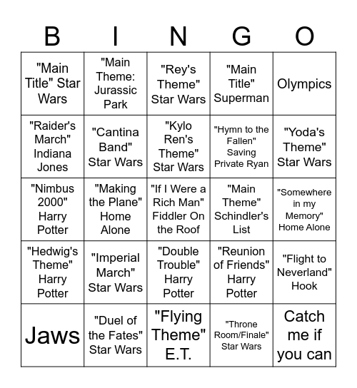 JOHN WILLIAMS Bingo Card
