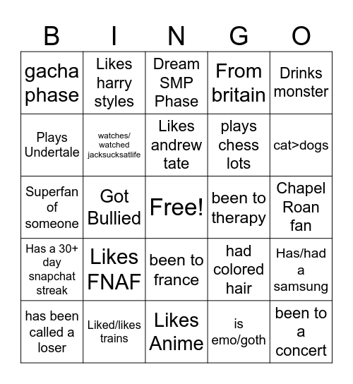Special person BINGO! Bingo Card