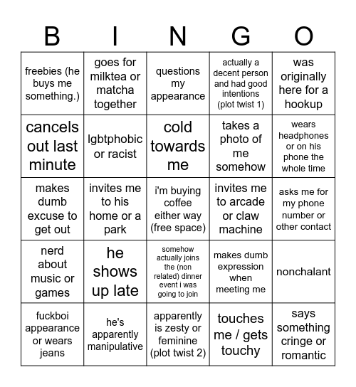 random guy on nomadtable invited me for coffee Bingo Card