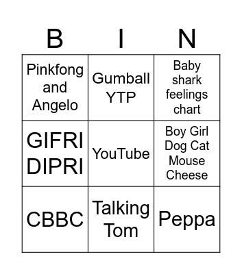 YouTube Bingo Card