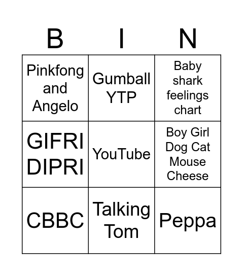YouTube Bingo Card