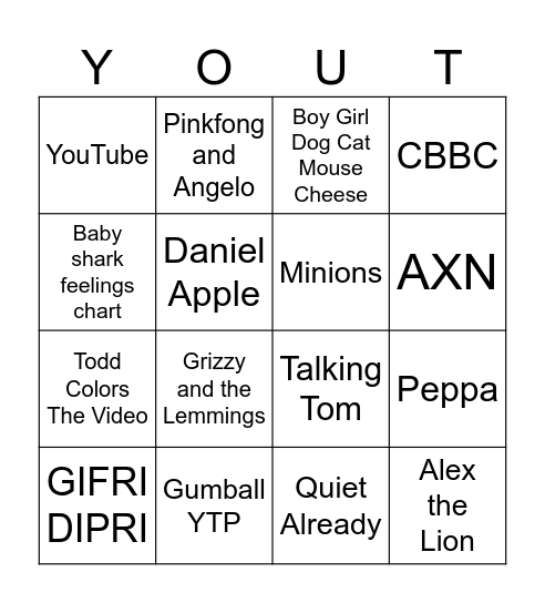 YouTube Bingo Card
