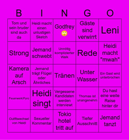 GNTM Finale 2026 Bingo Card
