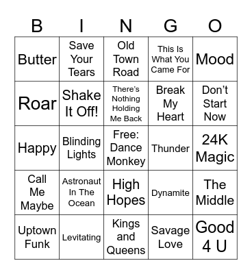 Music Bingo: Kidz Bop Best Songs Out Bingo Card
