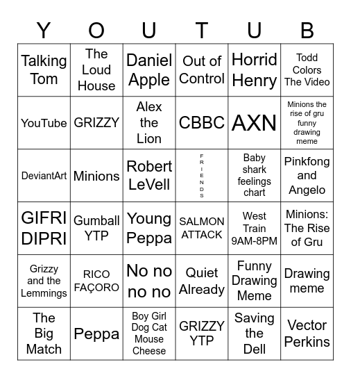 YouTube Bingo Card