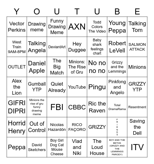 YouTube Bingo Card