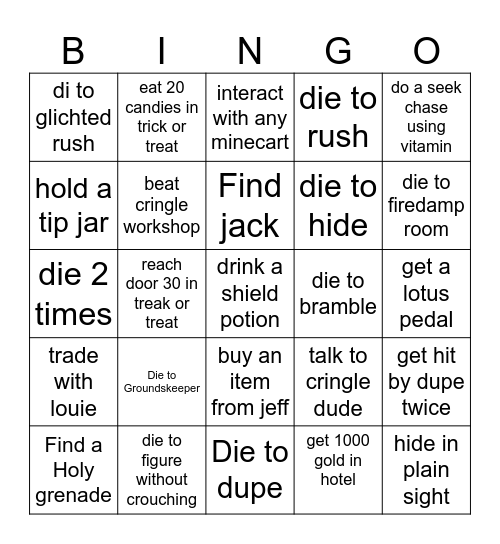 doors bingo (difficulty easy) Bingo Card