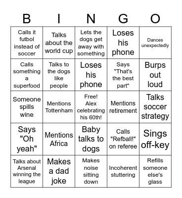Alexander's 60th Birthday Bingo Card
