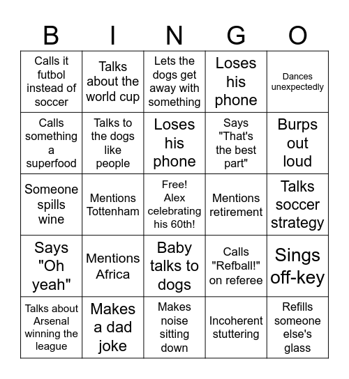 Alexander's 60th Birthday Bingo Card