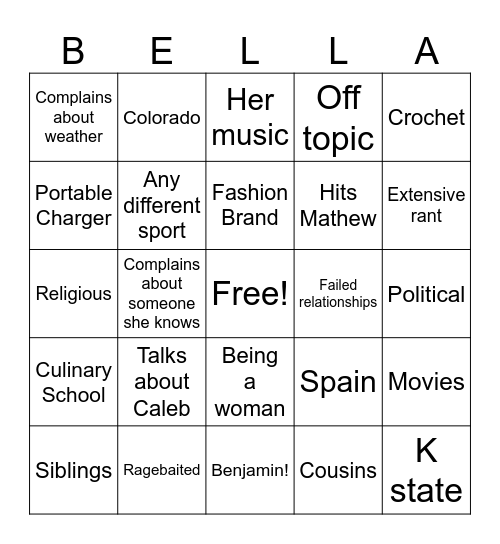 Arabella bingo Card