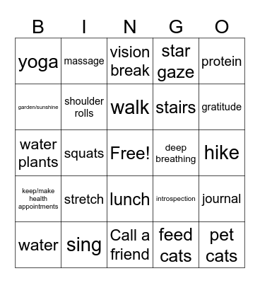 Nurse Kat's Self-care Burnout prevention Bingo Card