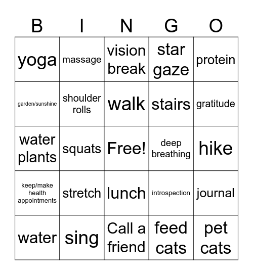 Nurse Kat's Self-care Burnout prevention Bingo Card