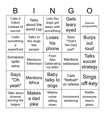 Alexander's 60th Birthday Bingo Card