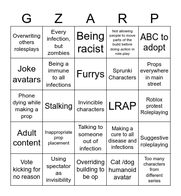GZARP Bingo Card