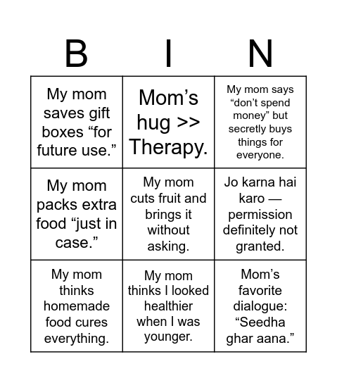 Mother's Day Bingo Card