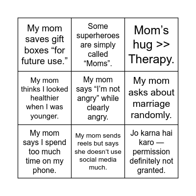 Mother's Day Bingo Card
