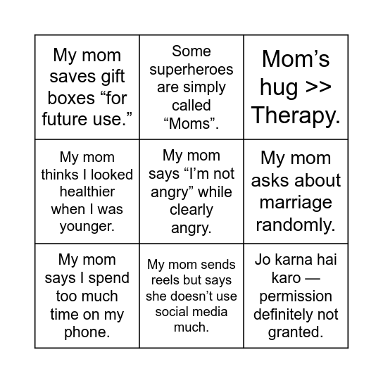 Mother's Day Bingo Card
