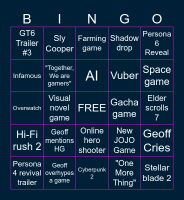 SHOWCASE Bingo Card
