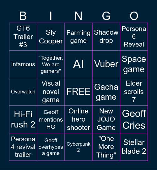 SHOWCASE Bingo Card