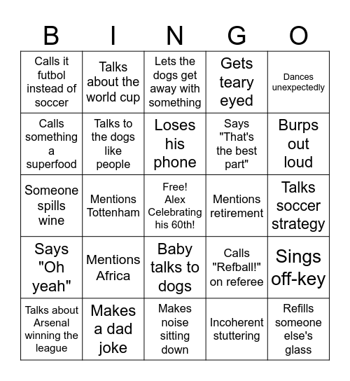 Alexander's 60th Birthday Bingo Card
