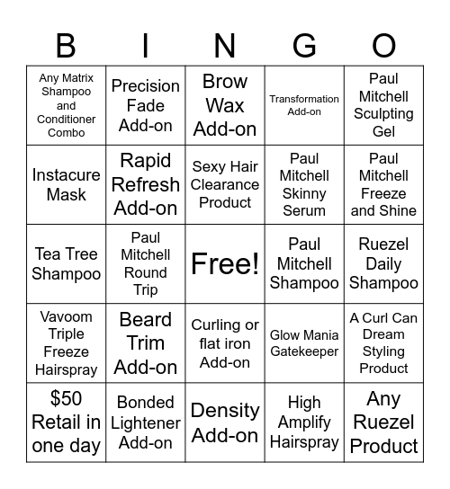 Retail and Add-On BingoPaul Mitchell Bingo Card