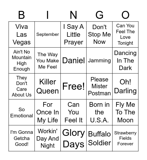 Music Legends Round 1 Bingo Card