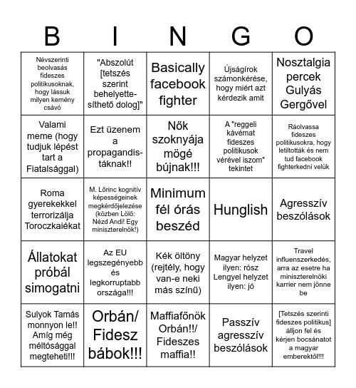 Magyar Péter bingó (még szerencse, hogy nem ivós játék) Bingo Card