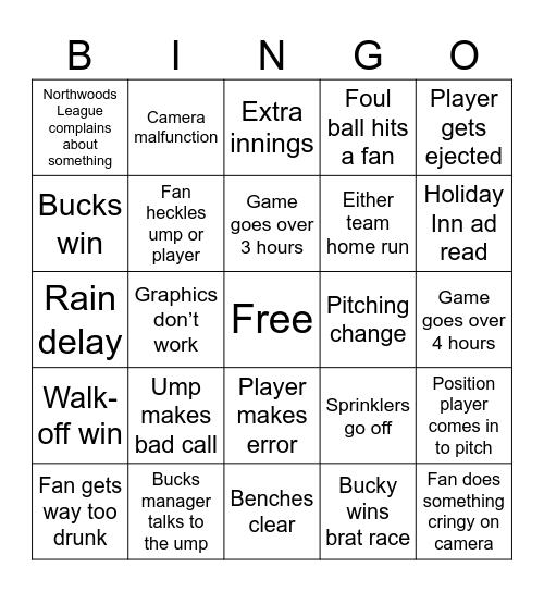 Bucks Intern Bingo Card