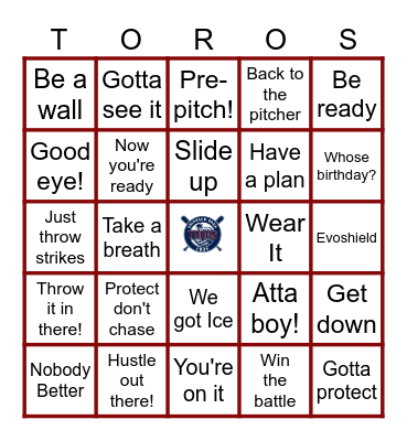 Toros Baseball Bingo Card