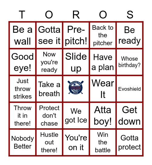 Toros Baseball Bingo Card