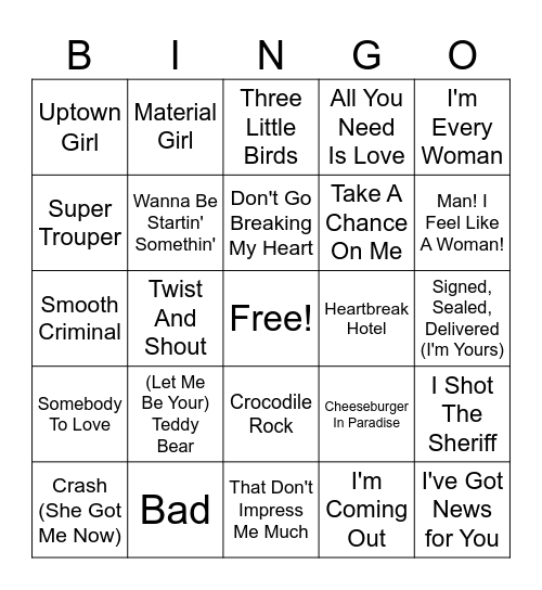 Music Legends Round 2 Bingo Card
