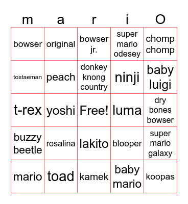 super mario galaxy Bingo Card