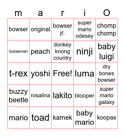super mario galaxy Bingo Card