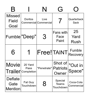 Super Bowl LI Bingo Card