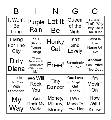 Music Legends Round 3 Bingo Card