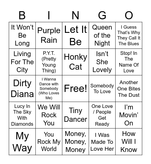 Music Legends Round 3 Bingo Card