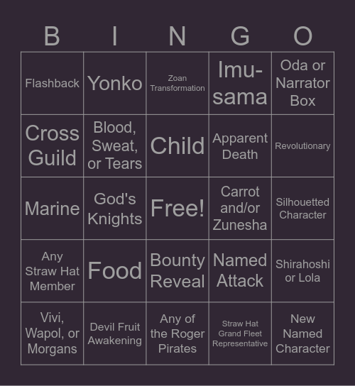 One Piece Chapter 1184 Bingo Card