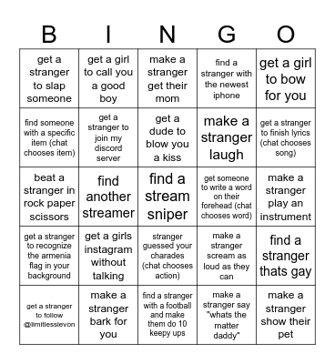 OMEGLE Bingo Card