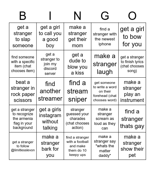 OMEGLE Bingo Card