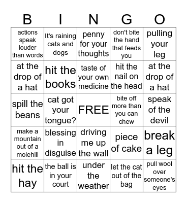 IDIOMS  Bingo Card