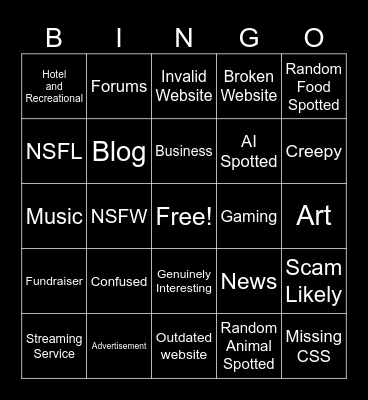 Random Websites Bingo Card
