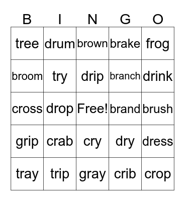 R Blends Bingo Card