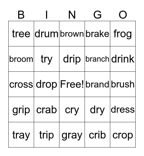 R Blends Bingo Card