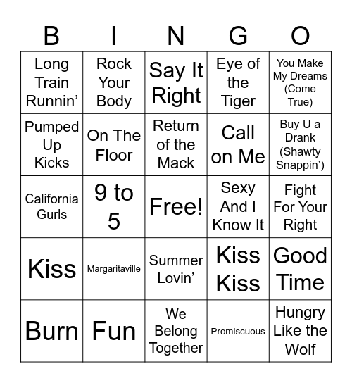 Summer Hits Round 1 Bingo Card
