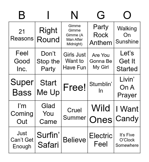 Summer Hits Round 3 Bingo Card