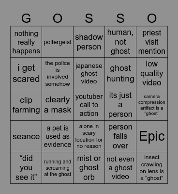 super scary ghost video bingo Card