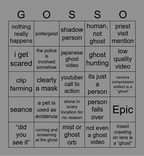 super scary ghost video bingo Card