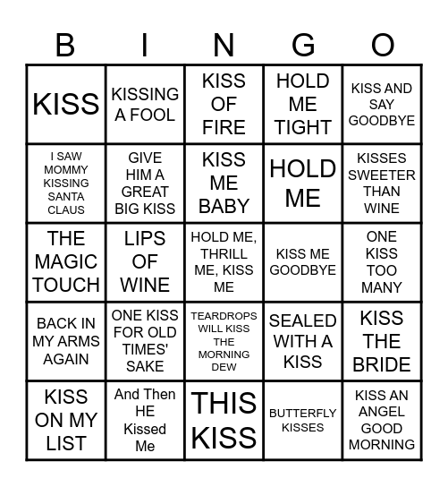 MB #101 -  KISSES & HUGS Bingo Card