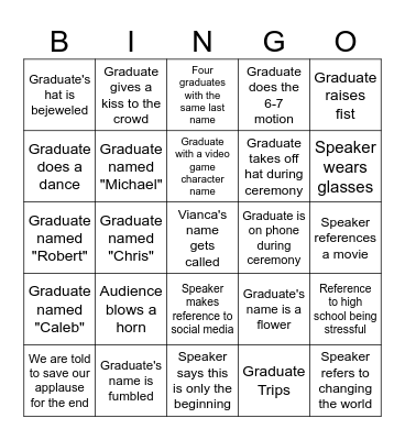 Graduation Bingo Card