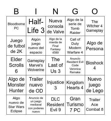 No-E3 Bingo Card